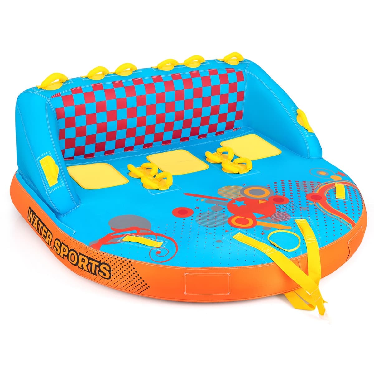 CostwayBouée Tractée Gonflable pour 3 Personnes Charge 300KG Gonflable Bateau Remorquable Housse en Nylon avec 2 Points de Remorquage 193x189x82cm